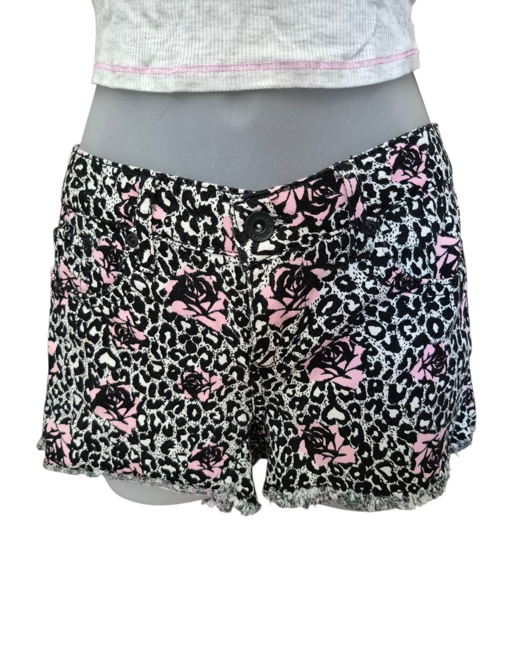 Lovesick Shorts Black, White & Pink Rose/Leopard Print